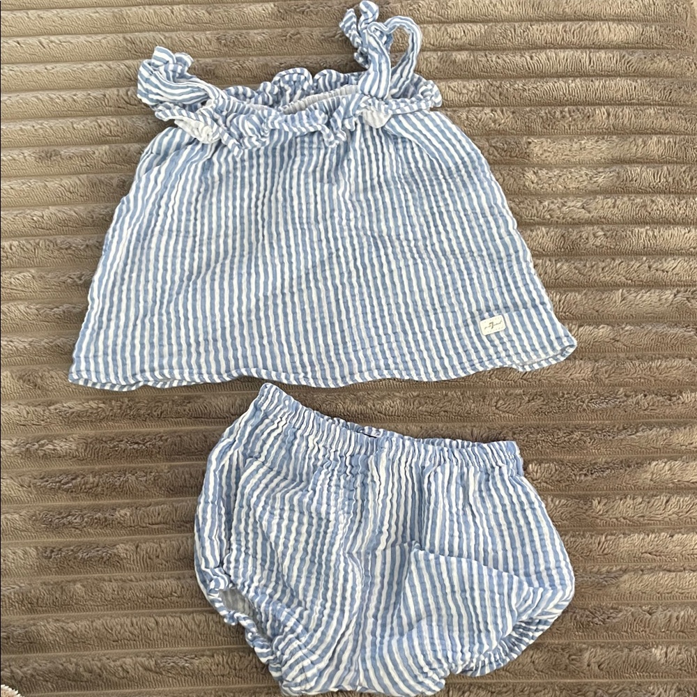7 For All Mankind Blue and White Striped Tank Top & Bloomer Set